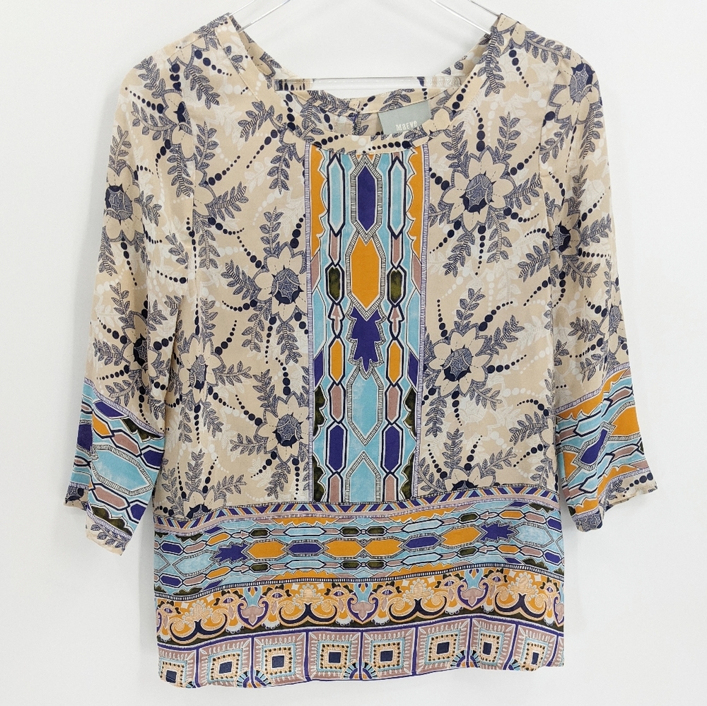 Maeve Sidney Button Back Silk Patterned Top Blouse